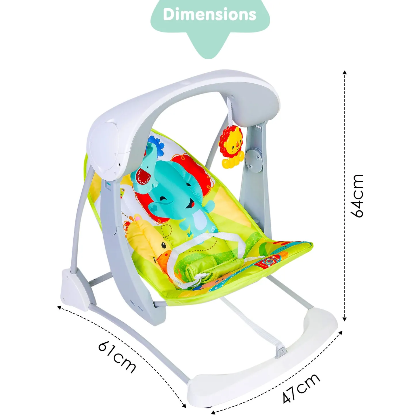 Bright Stars Foldable Musical Comfortable Swing Jungle Print Green