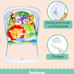 Bright Stars Foldable Musical Comfortable Swing Zoo Print Multicolor