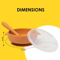 Brown Silicon Bowl With Lid And Spoon Set