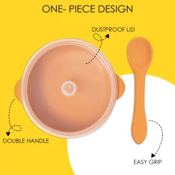 Brown Silicon Bowl With Lid And Spoon Set
