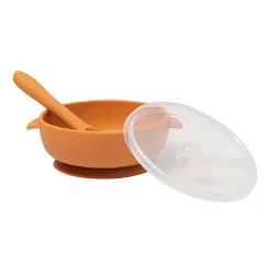 Brown Silicon Bowl With Lid And Spoon Set