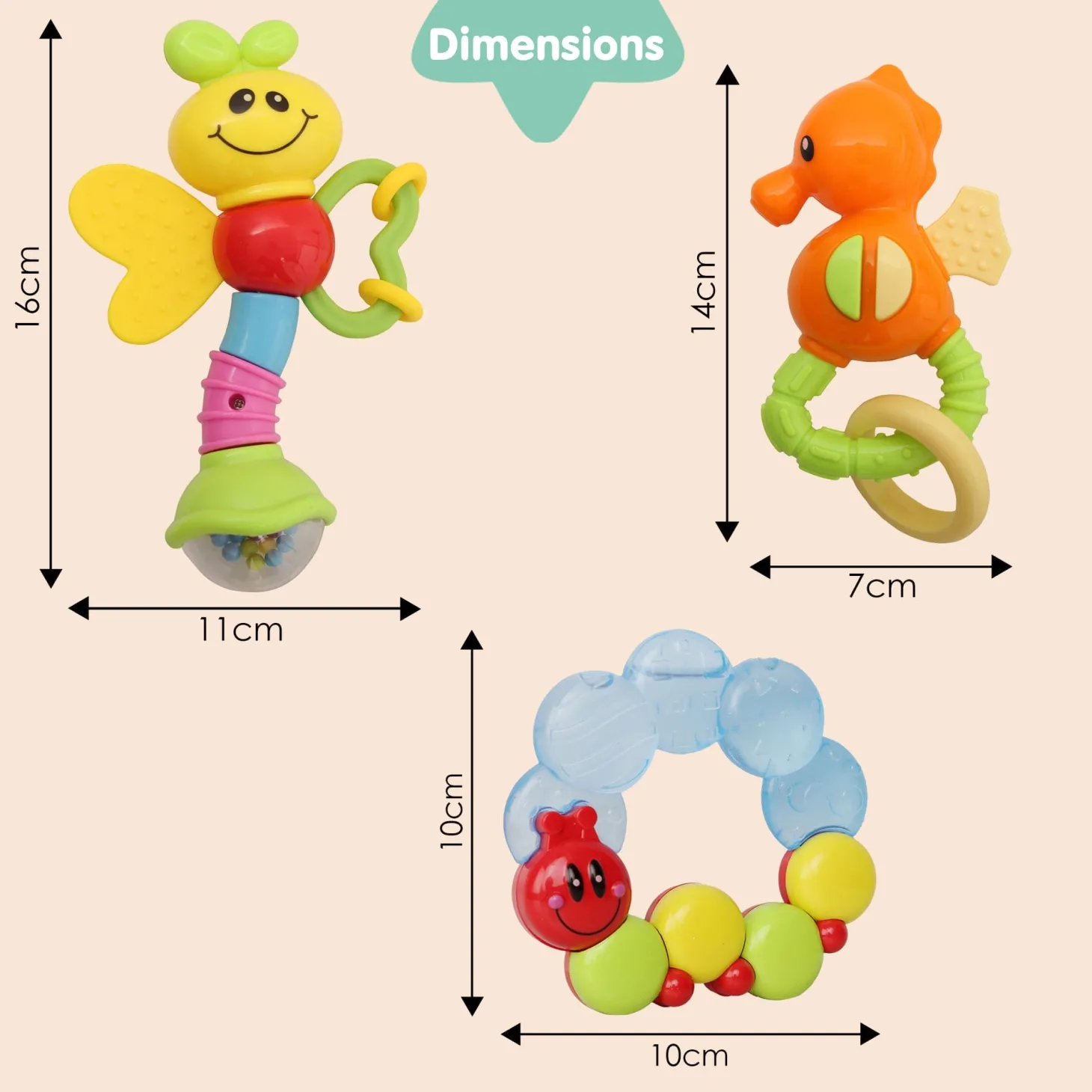 Butterfly Caterpillar Multicolour Set of 3 Rattle Teether