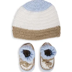 Cap And Booties Gift Set Soft Knitted Blue And White