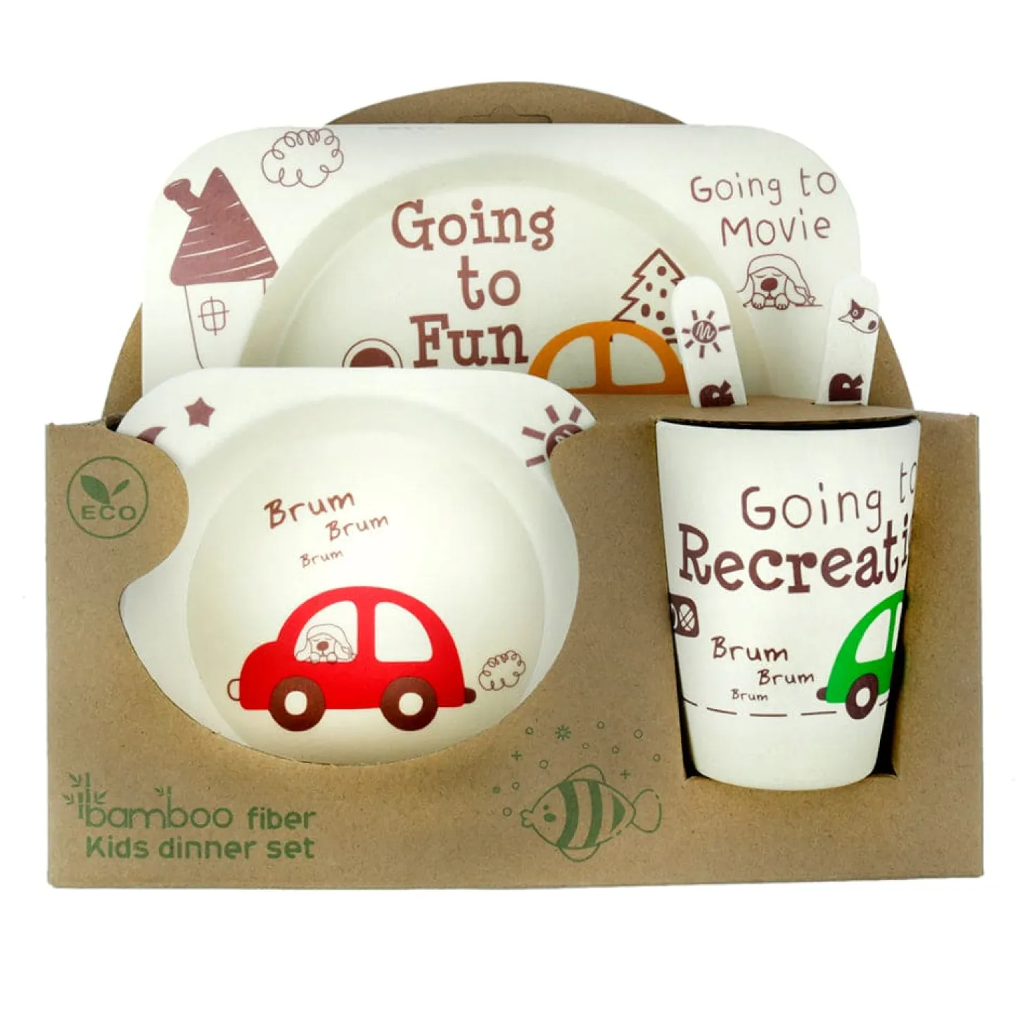 Car White Bamboo Fiber Dinner Set