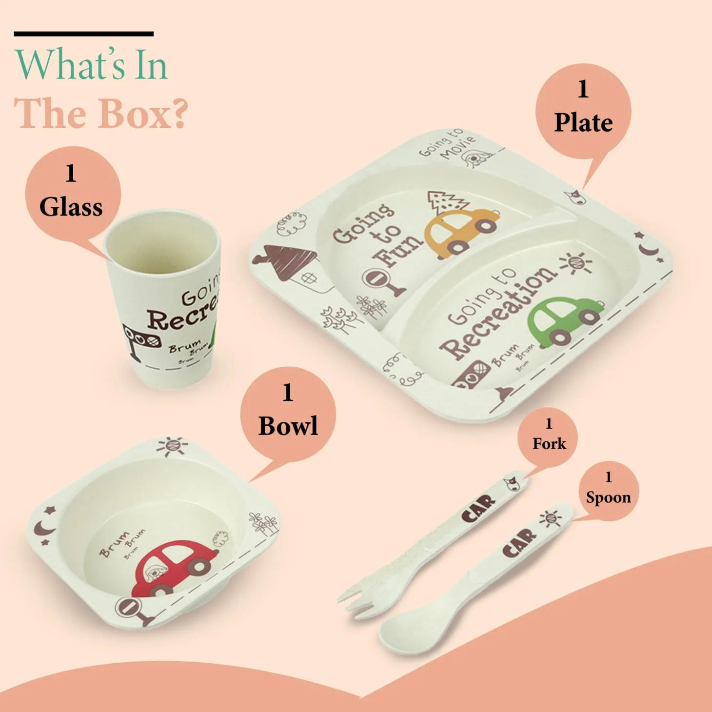 Car White Bamboo Fiber Dinner Set