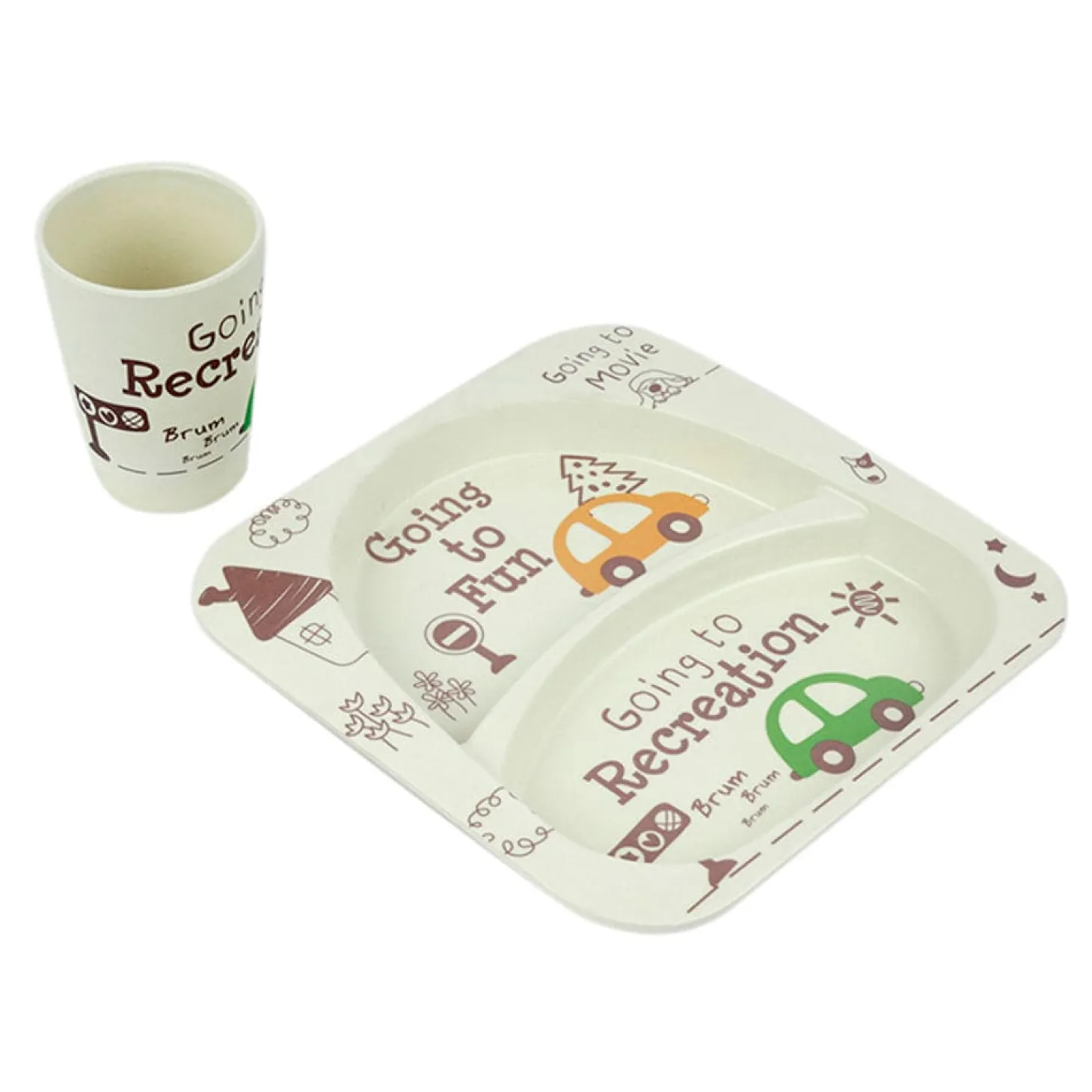 Car White Bamboo Fiber Dinner Set