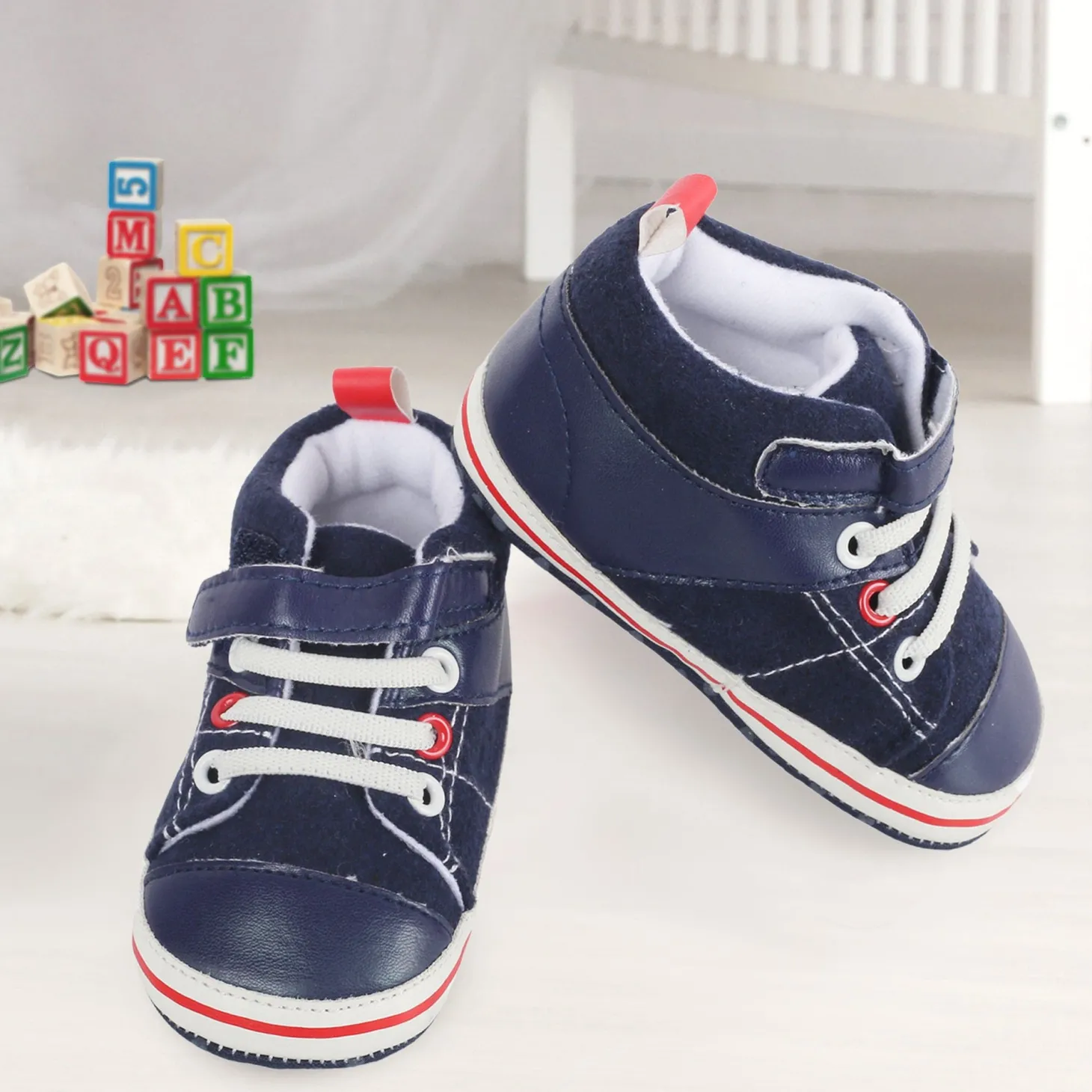Casual Navy Blue Velcro Booties