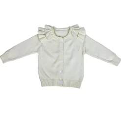 Charming Frilly Premium Full Sleeves Knitted Cardigan - Off White