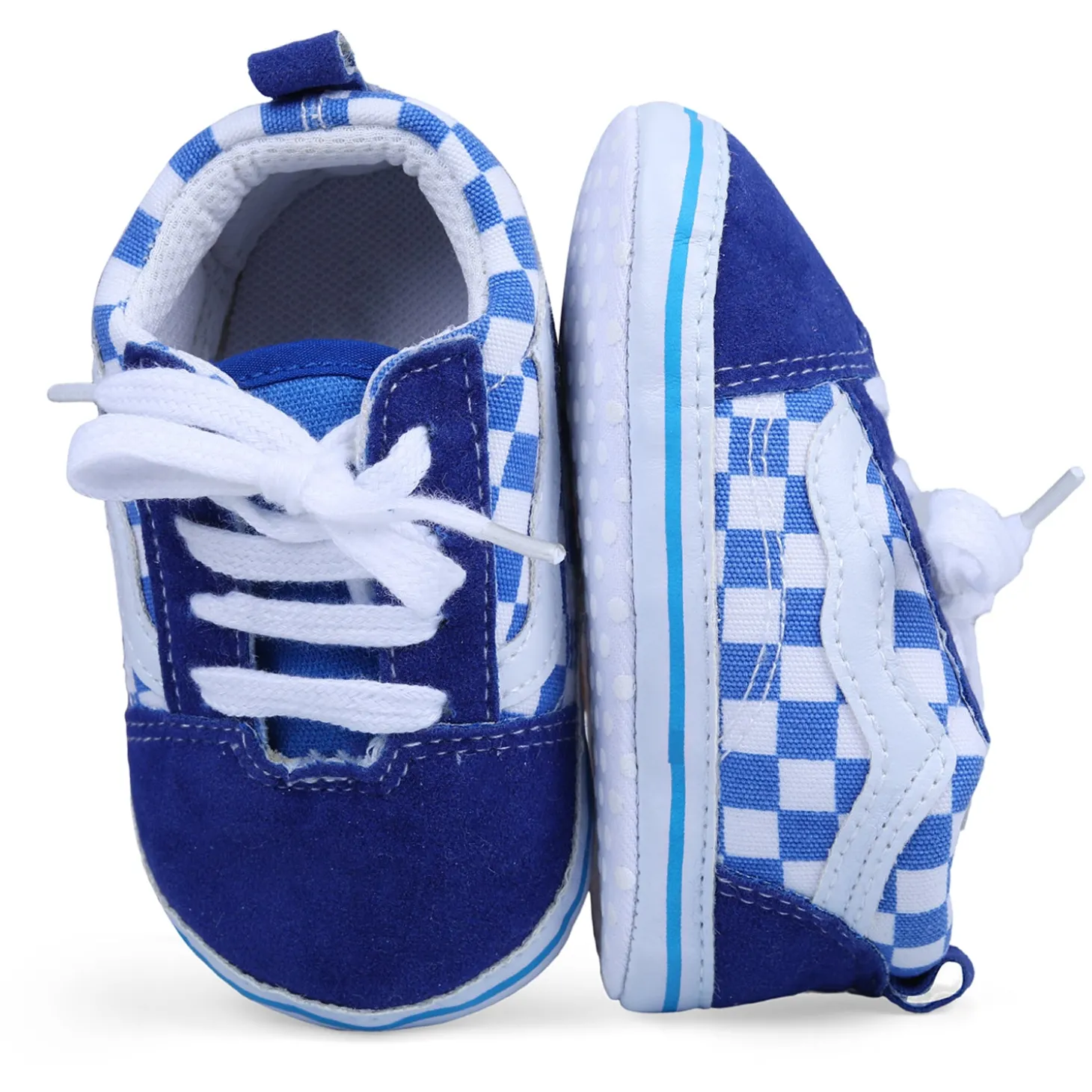 Checkered Lace-Up Casual Soft Sole Anti-Slip Sneaker Booties - Blue
