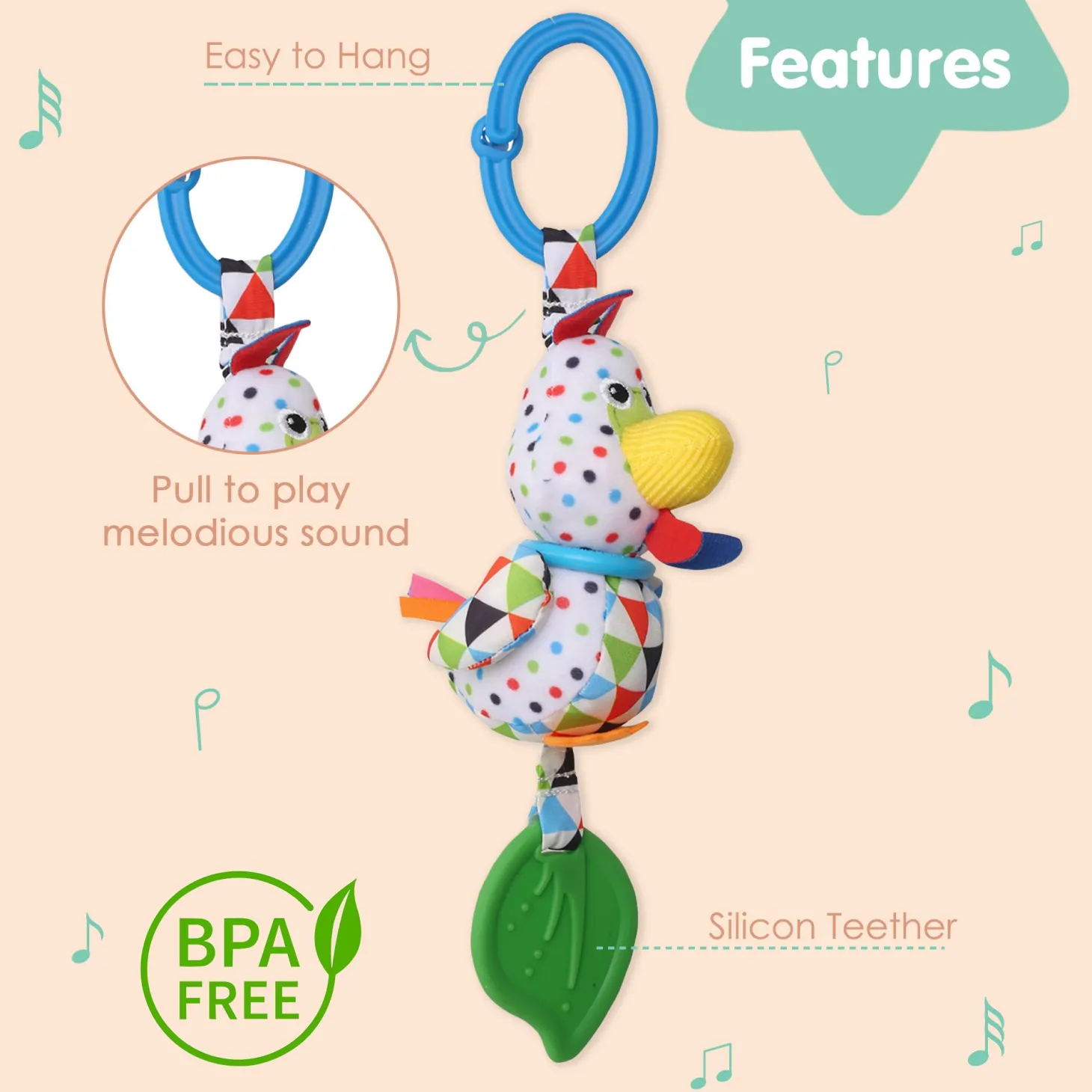 Chicken White Hanging Toy With Vibrations With Teether