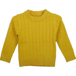 Classic Solid Round Neck Premium Full Sleeves Cable Knit Sweater - Mustard