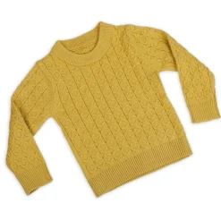 Classic Solid Round Neck Premium Full Sleeves Cable Knit Sweater - Mustard