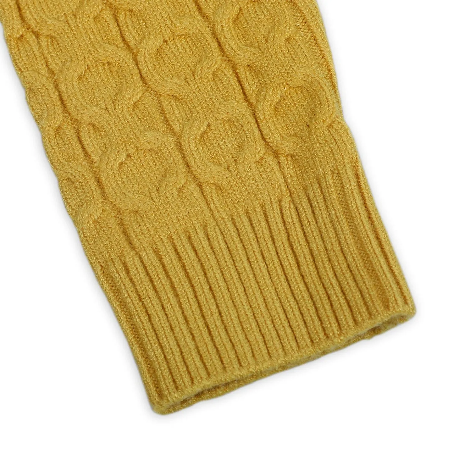 Classic Solid Round Neck Premium Full Sleeves Cable Knit Sweater - Mustard