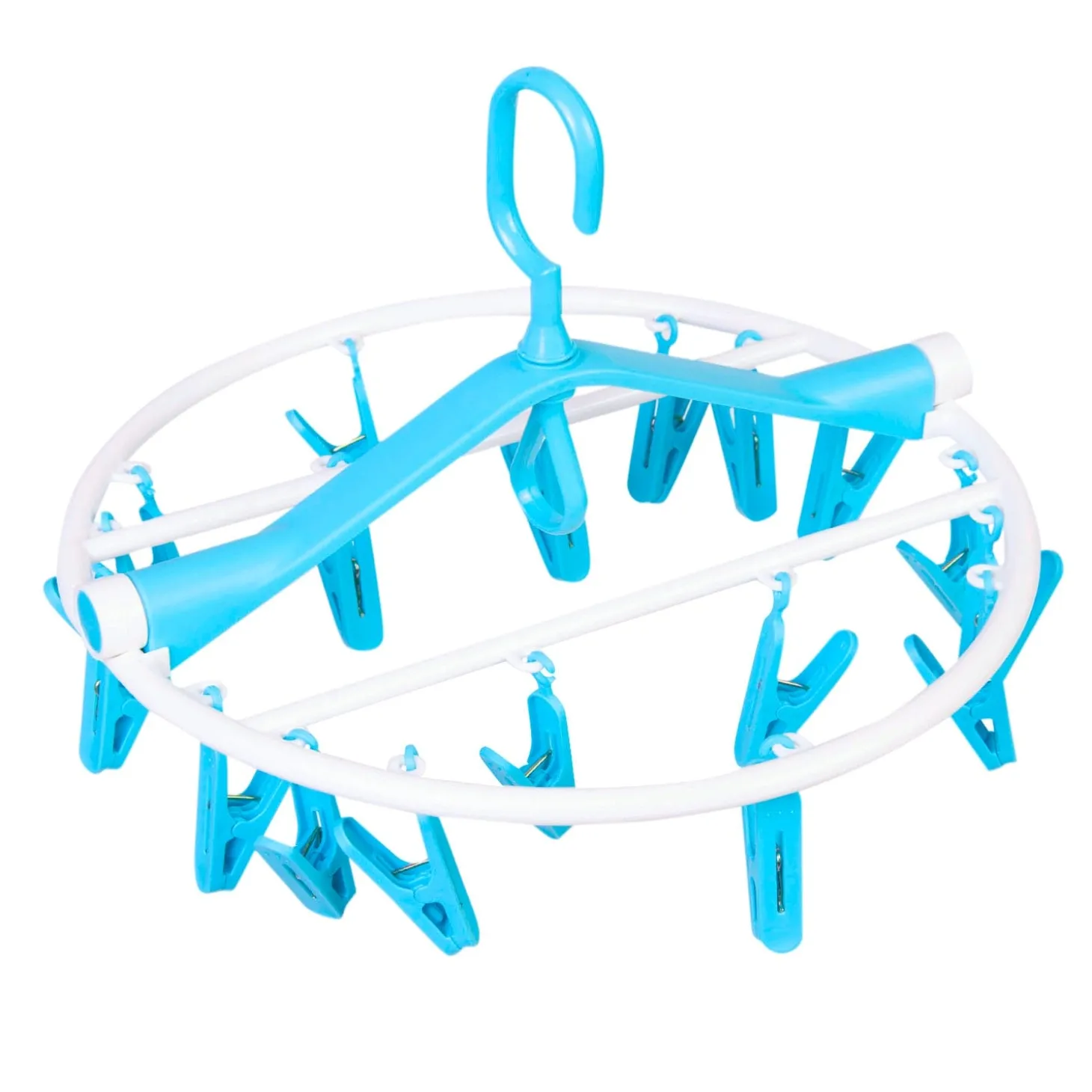 Clothes Hanger Round Foldable 18 Clips Blue