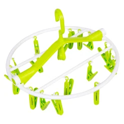 Clothes Hanger Round Foldable 18 Clips Green