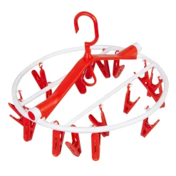 Clothes Hanger Round Foldable 18 Clips Red