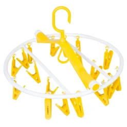 Clothes Hanger Round Foldable 18 Clips Yellow