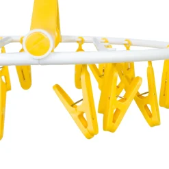 Clothes Hanger Round Foldable 18 Clips Yellow