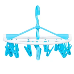 Clothes Hanger Round Foldable 18 Clips Blue