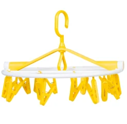 Clothes Hanger Round Foldable 18 Clips Yellow