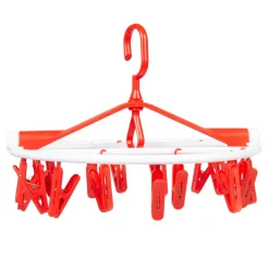 Clothes Hanger Round Foldable 18 Clips Red