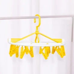 Clothes Hanger Round Foldable 18 Clips Yellow