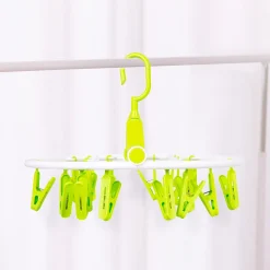 Clothes Hanger Round Foldable 18 Clips Green