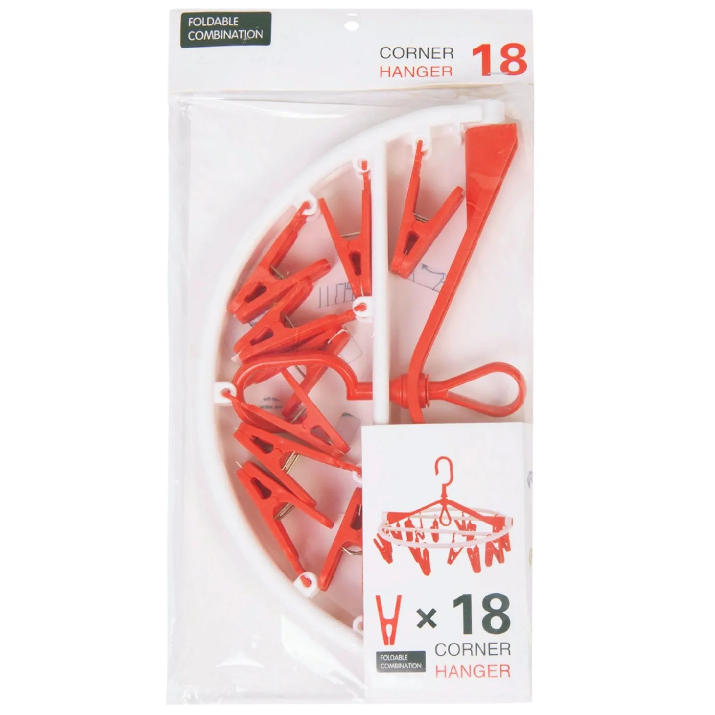 Clothes Hanger Round Foldable 18 Clips Red