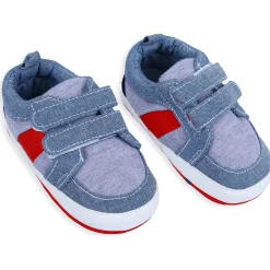 Colour Blocked Cute And Casual Denim Velcro Booties - Blue And Red