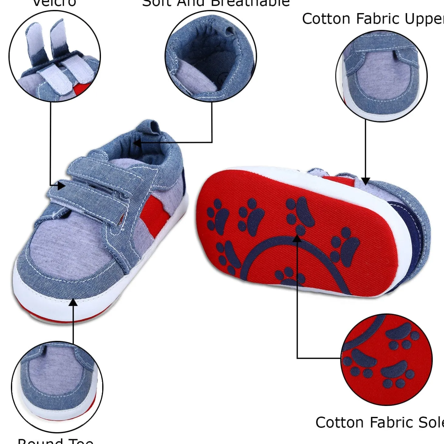Colour Blocked Cute And Casual Denim Velcro Booties - Blue And Red