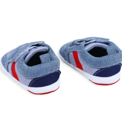 Colour Blocked Cute And Casual Denim Velcro Booties - Blue And Red
