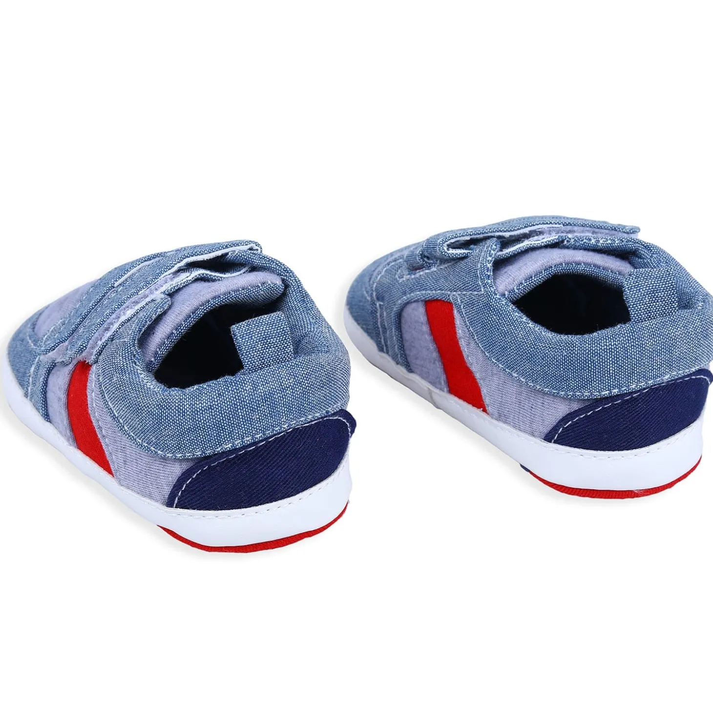 Colour Blocked Cute And Casual Denim Velcro Booties - Blue And Red