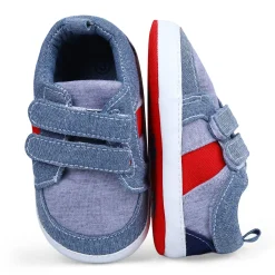 Colour Blocked Cute And Casual Denim Velcro Booties - Blue And Red