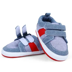 Colour Blocked Cute And Casual Denim Velcro Booties - Blue And Red
