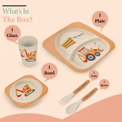 Construction Trucks Yellow Bamboo Fiber Dinner Set