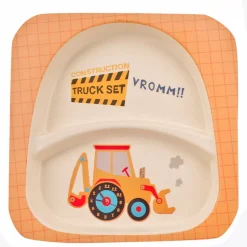 Construction Trucks Yellow Bamboo Fiber Dinner Set