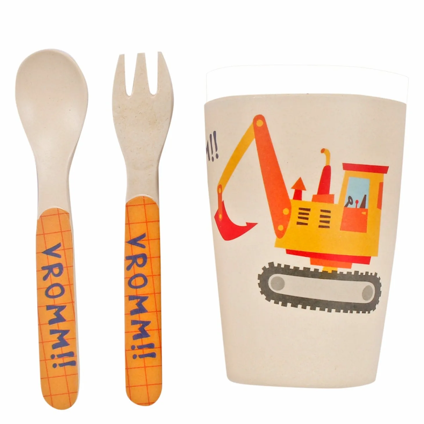Construction Trucks Yellow Bamboo Fiber Dinner Set
