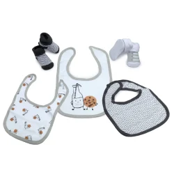 Cookies And Milk Grey And White Set Of 3 Bibs And 2 Socks
