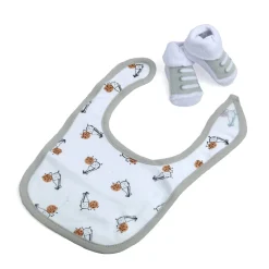 Cookies And Milk Grey And White Set Of 3 Bibs And 2 Socks
