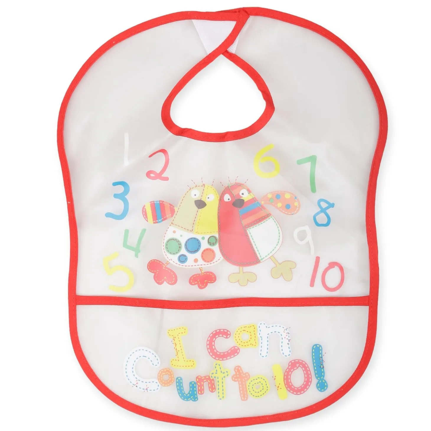 Crumb Catcher Waterproof Feeding Bib Counting Numbers Red