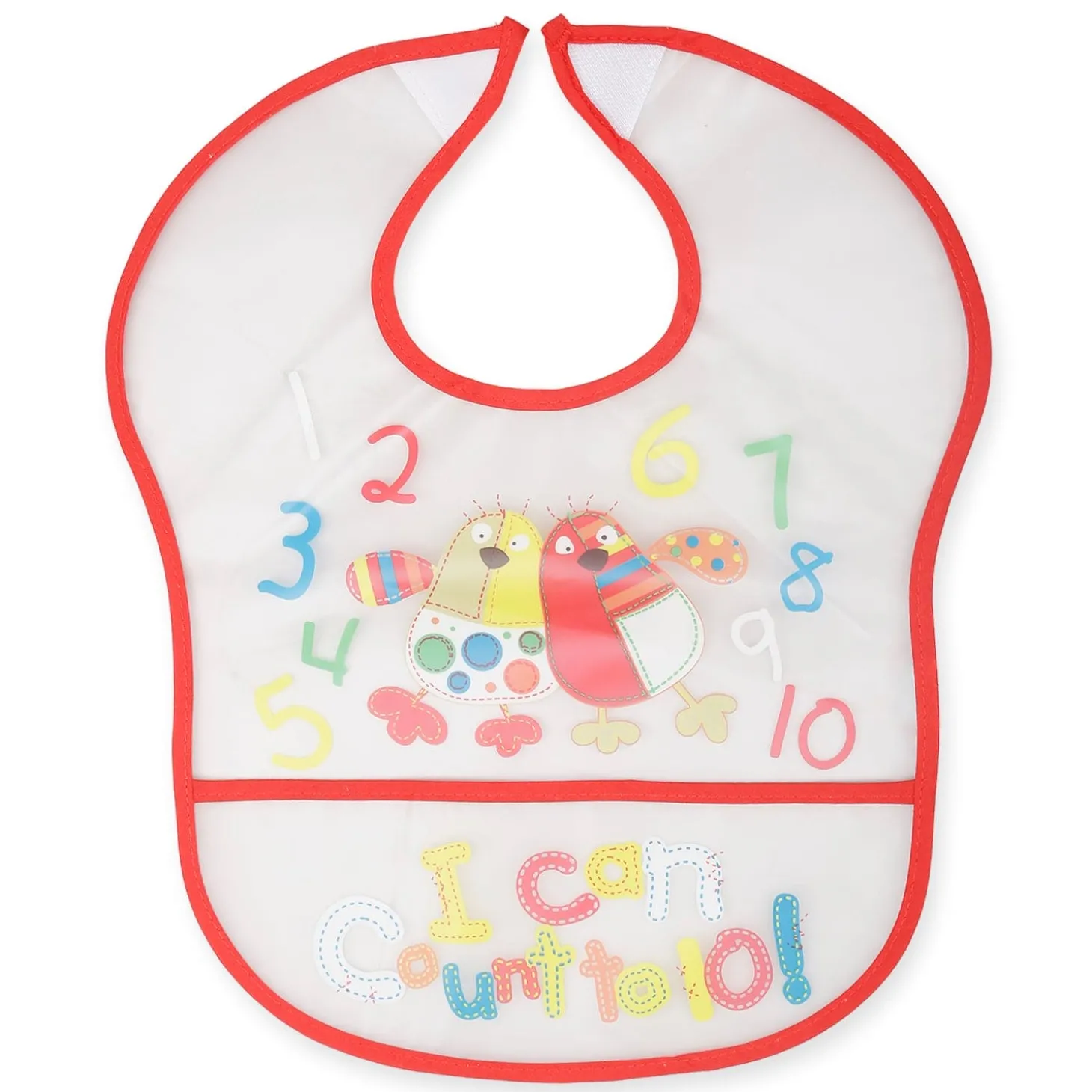 Crumb Catcher Waterproof Feeding Bib Counting Numbers Red