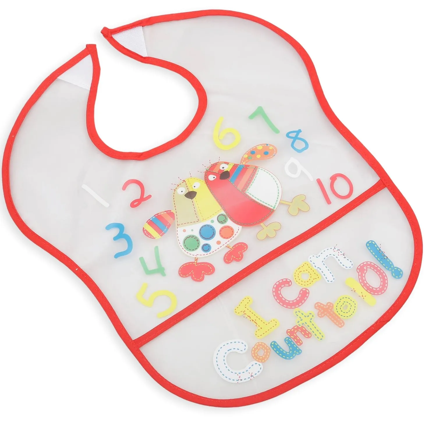 Crumb Catcher Waterproof Feeding Bib Counting Numbers Red