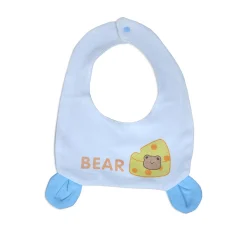 Cute Bear Full Sleeves One-Piece Body Suit With Snap Buttons Tie Knot And Matching Bib - Blue