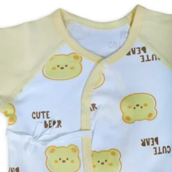 Cute Bear Full Sleeves One-Piece Body Suit With Snap Buttons Tie Knot And Matching Bib - Yellow