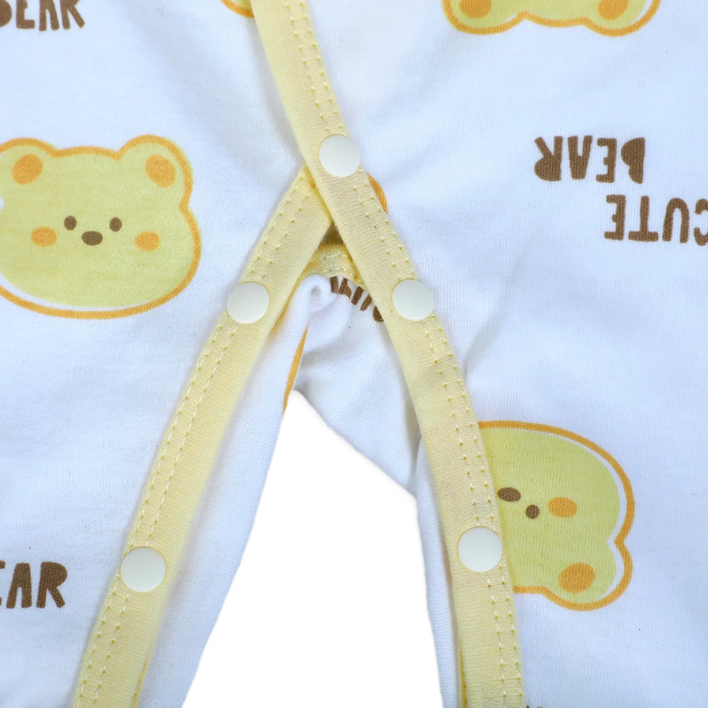Cute Bear Full Sleeves One-Piece Body Suit With Snap Buttons Tie Knot And Matching Bib - Yellow