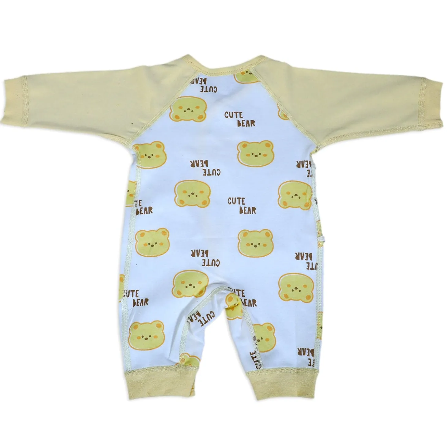 Cute Bear Full Sleeves One-Piece Body Suit With Snap Buttons Tie Knot And Matching Bib - Yellow
