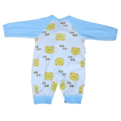 Cute Bear Full Sleeves One-Piece Body Suit With Snap Buttons Tie Knot And Matching Bib - Blue