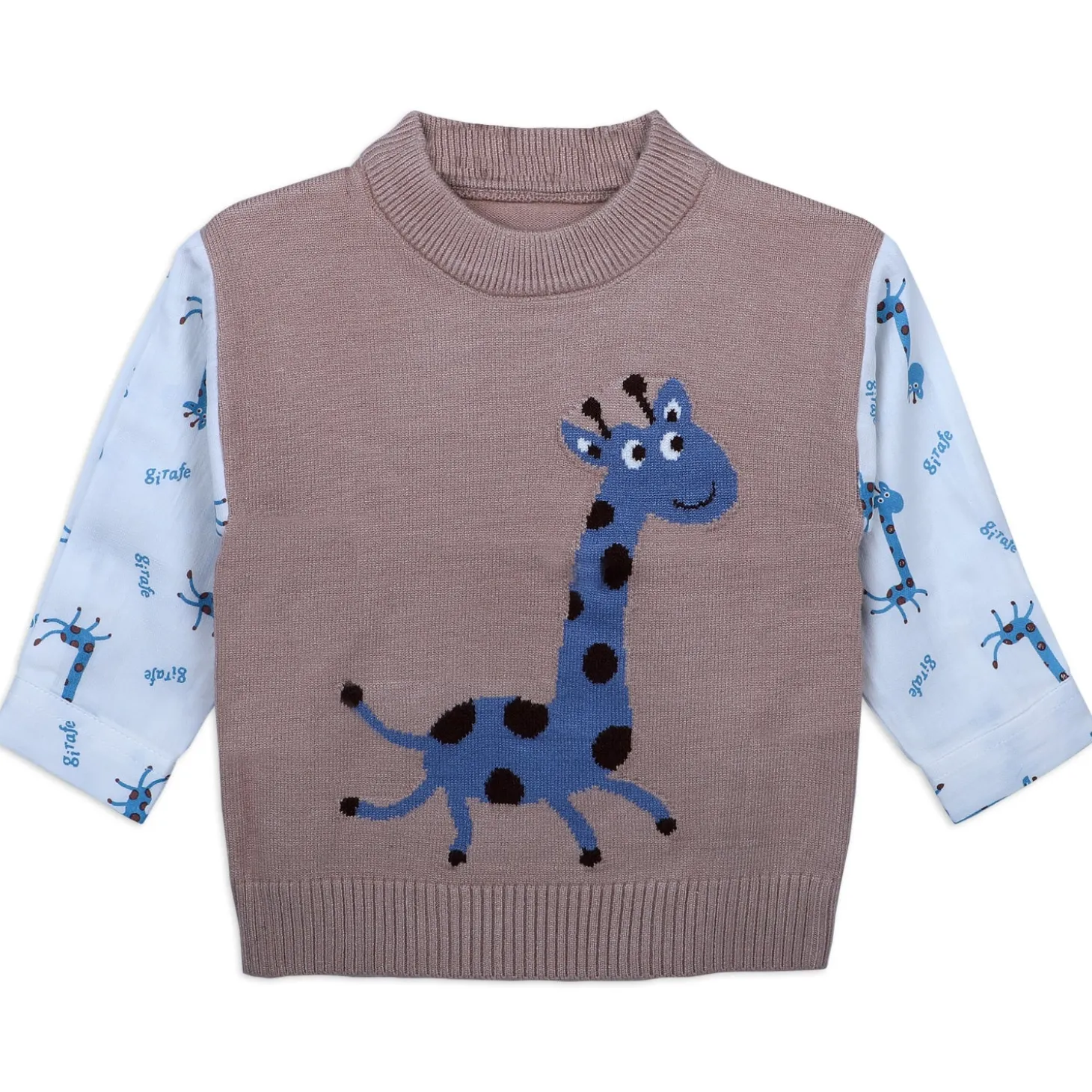 Cute Giraffe Premium Full Sleeves Knitted Sweater - Brown And White
