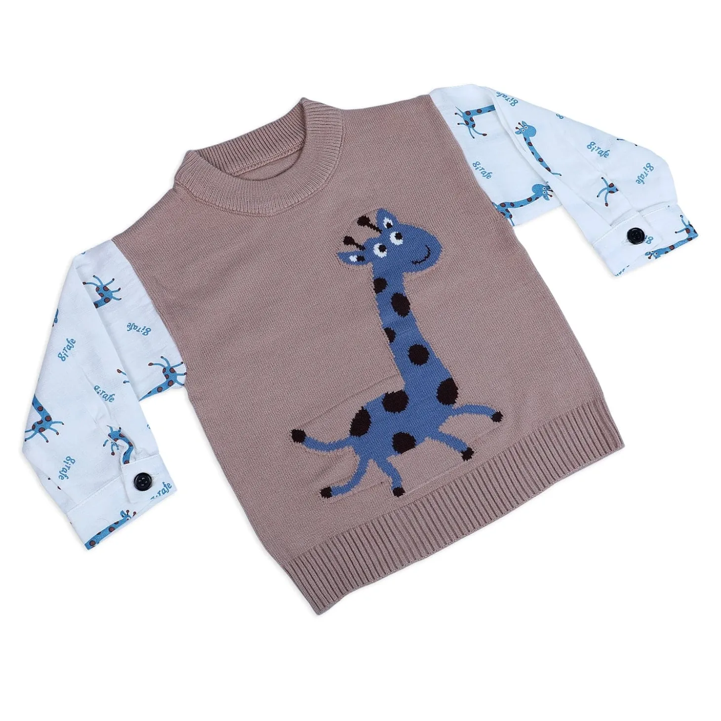 Cute Giraffe Premium Full Sleeves Knitted Sweater - Brown And White