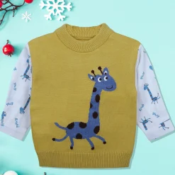Cute Giraffe Premium Full Sleeves Knitted Sweater - Mustard And White